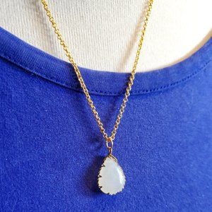 18" Gold Tone Necklace White Quartz Teardrop Pendant Tony Alexander Jewelry NWT